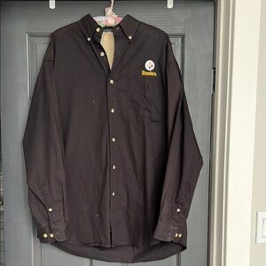 Black Button-Down Men's Shirt, with Steeler Logo, size Large